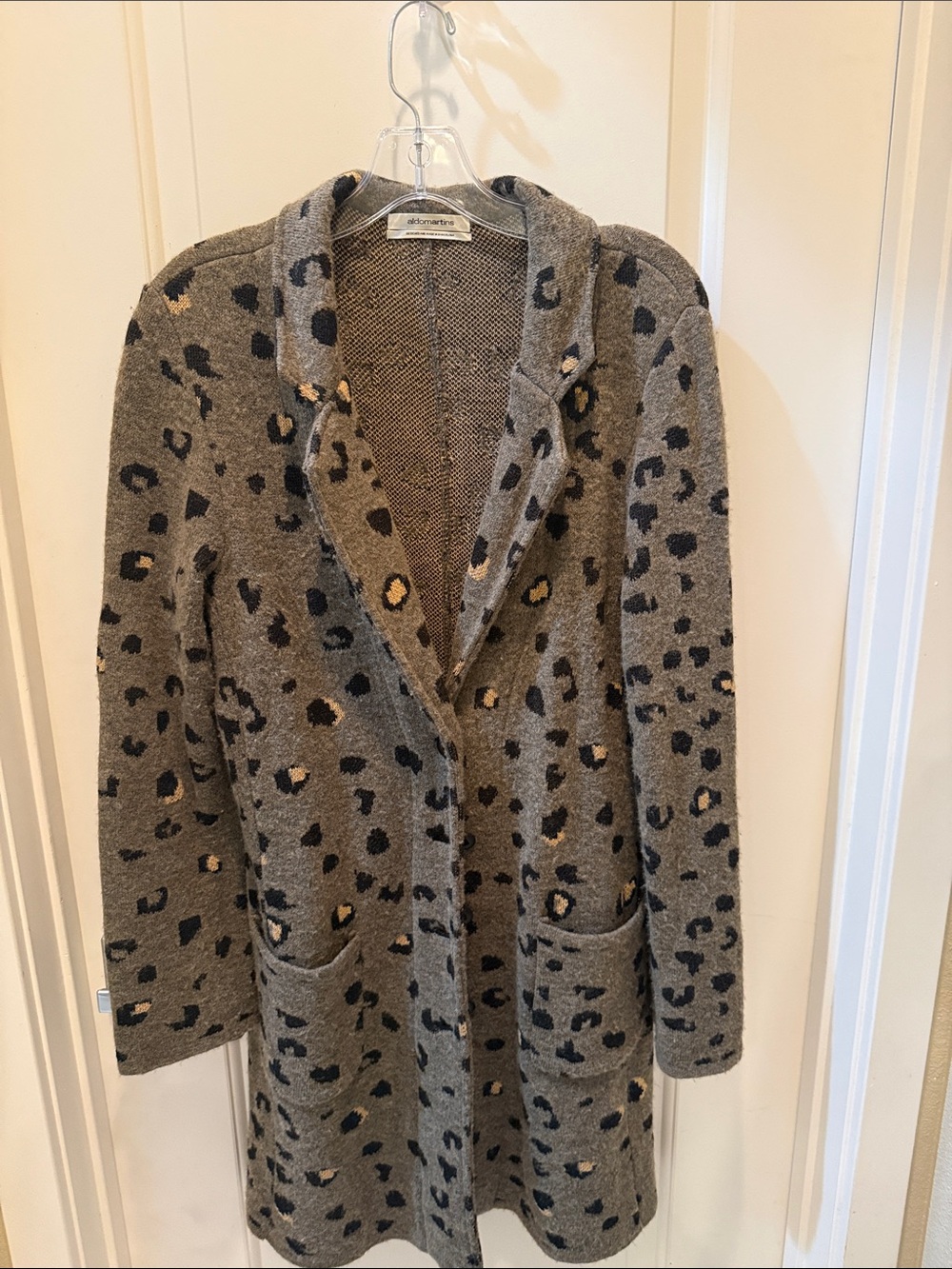 Aldomartins Gray Leopard-Print Open Front Cardigan Coat